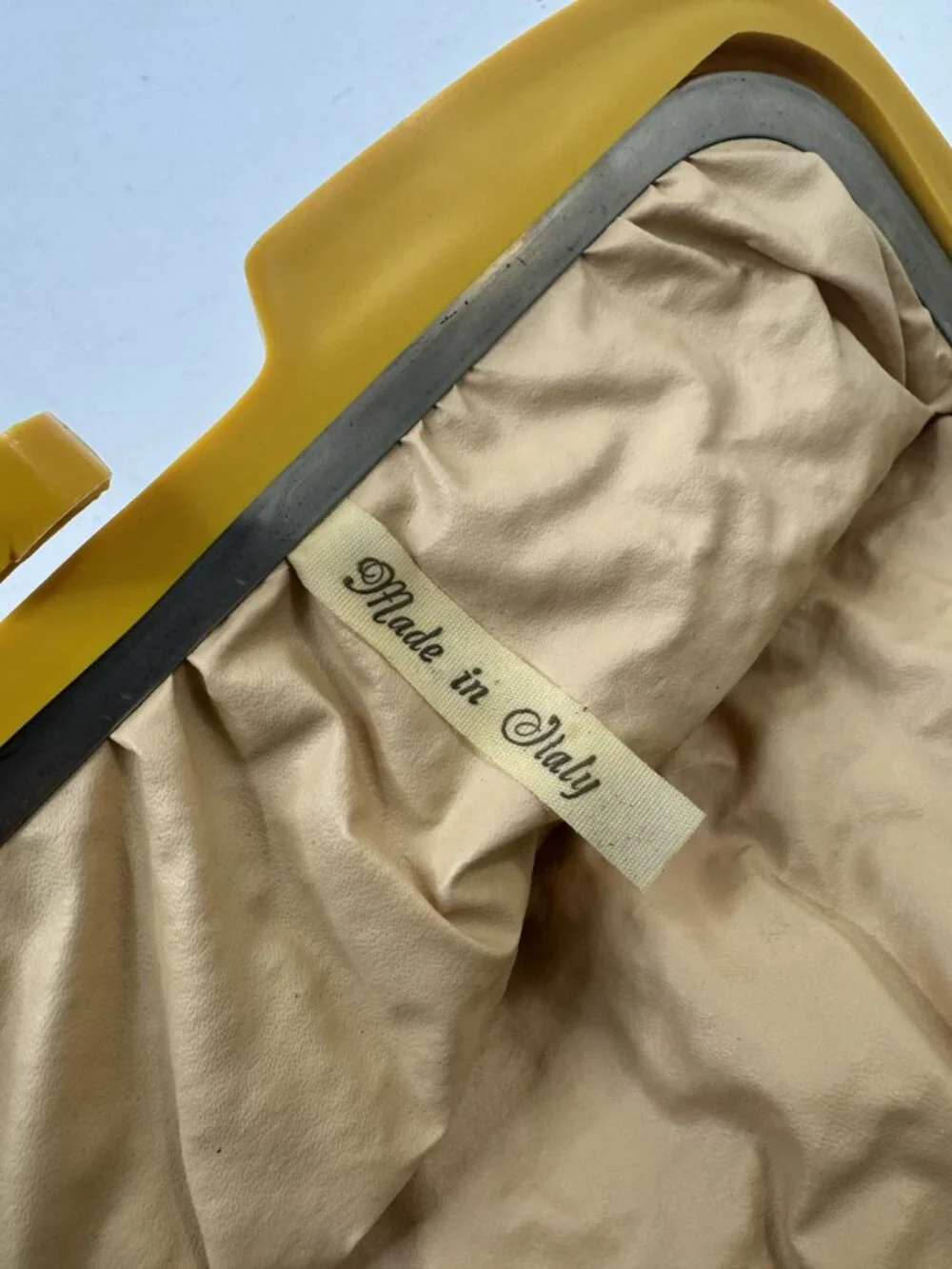 Vintage Yellow Leather Clutch Purse With Snap Closure & Fabric Interior Made In